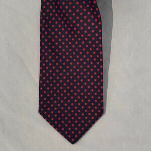 Vtg Gorsart Clothes New York Navy Blue with Red Polka Dot 100% Silk Necktie